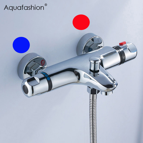 Reversed Inlets Thermostatic Bath Shower Faucet Wall Bathtub Mixer Thermostatic Shower Faucet with Right for Hot Water ► Photo 1/6