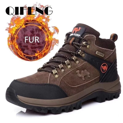 Genuine Leather Ankle Boots Men's Winter Outdoor Sneakers Warm Fur Non Slip Cowboy Lace Up Padded Footwear Suede Rubber Plush ► Photo 1/6