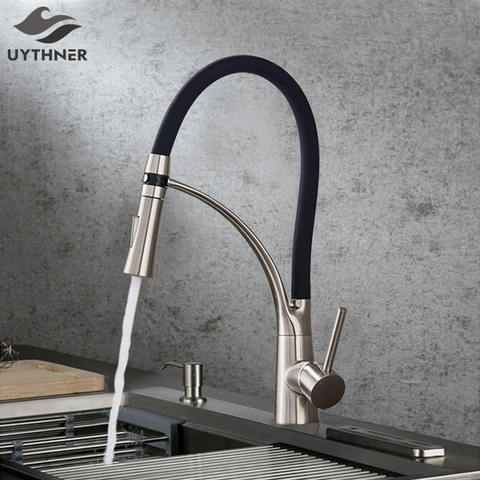 Black LED Kitchen Sink Faucet Swivel Pull Down Kitchen Faucet Sink Tap Mounted Deck Bathroom Mounted Hot and Cold Water Mixer ► Photo 1/6