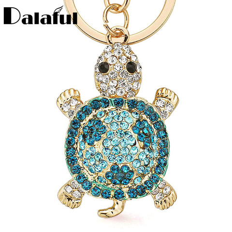 Dalaful Novelty Crystal Rhinestone Tortoise Keyrings Key Chains Holder For Car Purse Bag Pendant Buckle Fashion Keychains K233 ► Photo 1/6