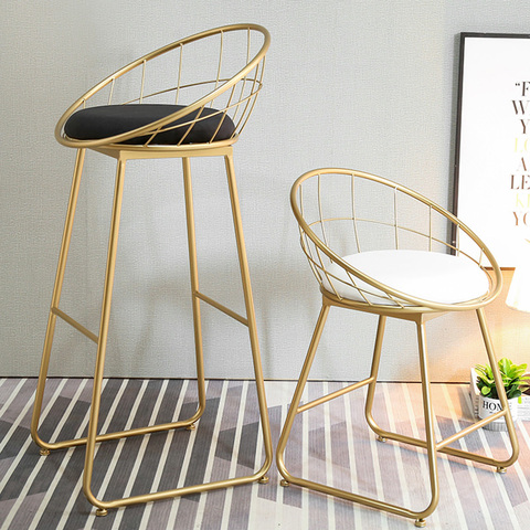 Nordic Bar Stool High Chair Simple golden Wrought Iron Bar Chair Gold Stool Modern Dining Chair Nordic Leisure backrest chairs ► Photo 1/6