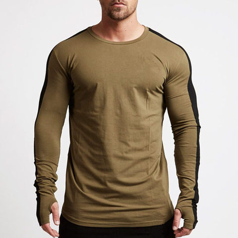 Casual Long sleeve T-shirt Men Fitness Cotton t shirt Male Gym Workout Skinny Tee shirt Tops Army Green Running Sport Clothing ► Photo 1/6
