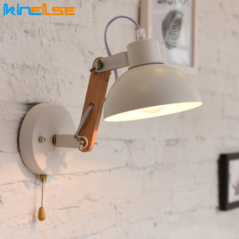 Nodic Sconce Wall Light For Home Wood Iron Hallway Bedroom Home Office Adjustable Arm Light Fixtures LED Wall Lamp ► Photo 1/6