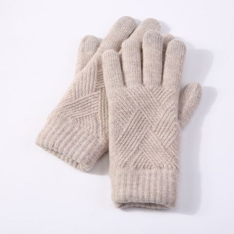 Female Winter Warm Knitted Full Finger Gloves Men Solid Woolen Touch Screen Mittens Women Thick Warm Cycling Driving Gloves H46 ► Photo 1/6