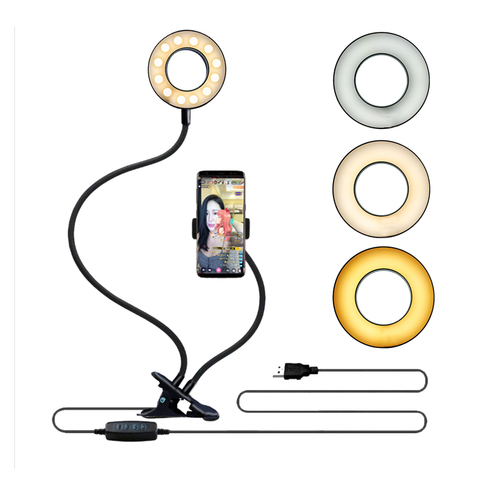 Universal Selfie Ring Light with Flexible Mobile Phone Holder Lazy Bracket Desk Lamp LED Light for Live Stream Office Kitchen ► Photo 1/6