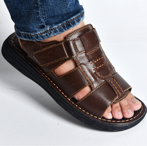 2022summer mens slippers genuine leather sandals outdoor casual men leather sandals for Beach shoes hombre Hollow aerated shoes ► Photo 1/5