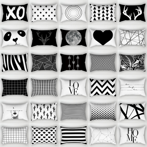 New 30X50CM Black & White Waist Pillowcase Hot Modern Nordic Geometric Print Cushion Case Livingroom Sofa Bed Decorative Pillows ► Photo 1/6