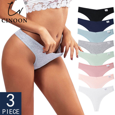 CINOON 3PcsLot V Waist Cotton G-String Thong Panties String Underwear Women Briefs Sexy Lingerie Pants Low-Rise Ladies Intimate ► Photo 1/6