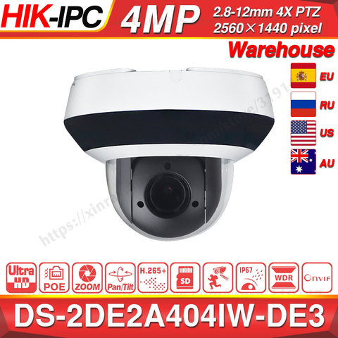 Hikvision PTZ IP Camera DS-2DE2A404IW-DE3 4MP 4X Zoom Network POE H.265 IK10 ROI WDR DNR Dome CCTV Camera Original or OEM ► Photo 1/5