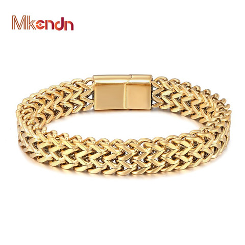 MKENDN Wide Cuban Link Chain Bracelet Men Gold Black Stainless Steel Mens Bracelets & Bangles Hip Hop Biker Hand Chain Bracelet ► Photo 1/6