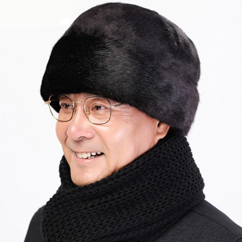 HT2667 Men Cap Hat Solid Thick Warm Winter Hat Mink Fur Earflap Cap Casual Male Russian Hat Male Winter Windproof Bomber Hat ► Photo 1/6