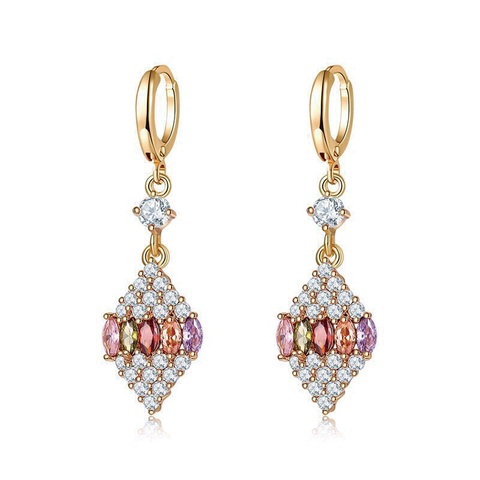 MxGxFam Elegant Full Mirco Zircon Multicolor Drop Earrings For Women Gold Color 18 k FASHION JEWERLY AAA+ ► Photo 1/4