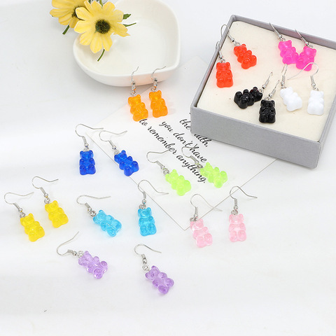 Creative Cute Candy Colorful Animal Gummy Bear Earrings Minimalism Cartoon Design Female Ear Hooks Danglers Jewelry Kids Gift ► Photo 1/6