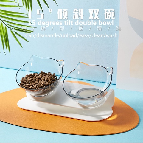 Explosive Cat Double Bowl Cat Bowl Dog Bowl Transparent AS Material Non-slip Food Bowl With Protection Cervical Transparent Cat ► Photo 1/6