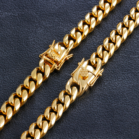 6mm-18mm Hip-Hop Golden Curb Cuban Link Chain Stainless Steel Necklace For Men and Women Golden Bracelet Fashion Jewelry ► Photo 1/6
