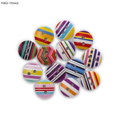 50pcs Stripe Printing Multiple size Round Wood buttons Sewing Scrapbooking Clothing Gifts Crafts Handwork Decoration 11-18mm ► Photo 1/1