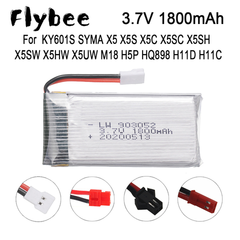 3.7V Drone Battery for KY601S SYMA X5 X5S X5C X5SC X5SH X5SW X5HW X5UW M18 H5P HQ898 H11D H11C Helicopters 3.7V 1800mah battery ► Photo 1/6