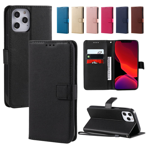 Solid Color Leather Wallet Case For POCO X3 NFC Xiaomi Redmi Note 4 5 6 7 8 8T 9 9S 9A 9C Pro 7A 8A A3 10 Card Slot Flip Cover ► Photo 1/6