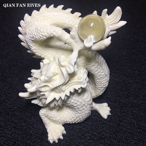 White dragon play bead statue，Exquisite hand-carved，Modern art sculpture，High-end home decorations，Chinese mascot gift statue ► Photo 1/6