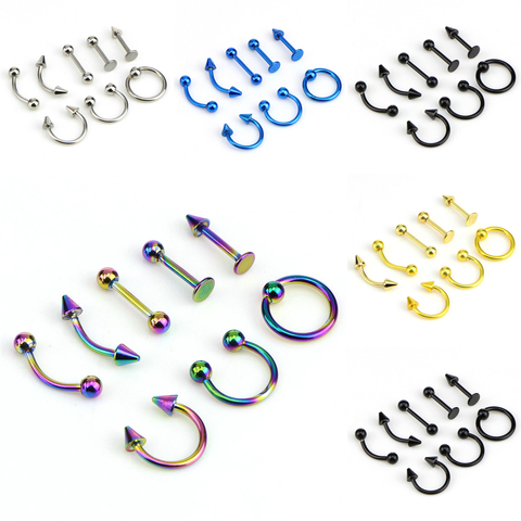 8pcs/lot Stainless Steel  Fashion 16G Titanium Anodized Body Jewelry Helix Piercing Ear Eyebrow Nose Lip Captive Rings ► Photo 1/6