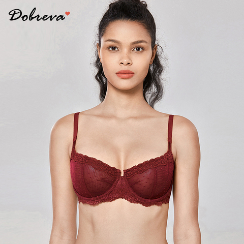 DOBREVA Women's Sexy Lace Bra Underwire Balconette Unlined Demi