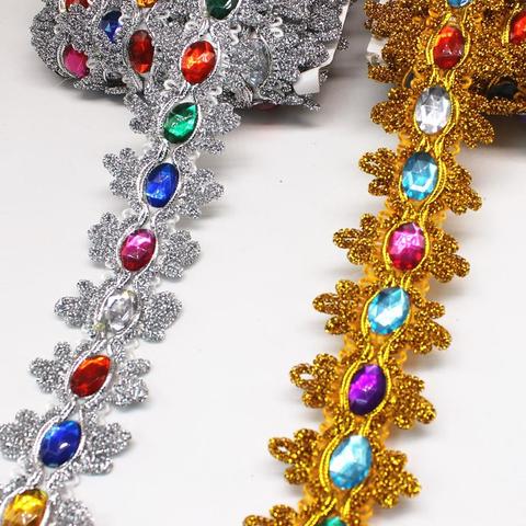 Crystal Braided Lace Appliqued Rhinestone Ribbon Trims Gold Band Cosplay Diy Handwork Braided Flower Sewing Apparel Trim 4.5cm ► Photo 1/3