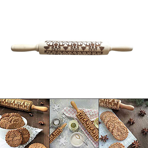 Christmas Rolling Pins Rock Snowflake Elk Wooden Rolling Embossing Baking Cookies Biscuit Fondant Cake Patterned Roller 35*5cm ► Photo 1/6