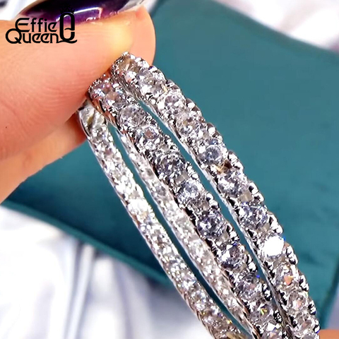 Effie Queen Women Big Round Hoop Earrings Luxury Cubic Zircon Vintage Eternity Circle Loop Earring Silver Color Jewelry DE137 ► Photo 1/6