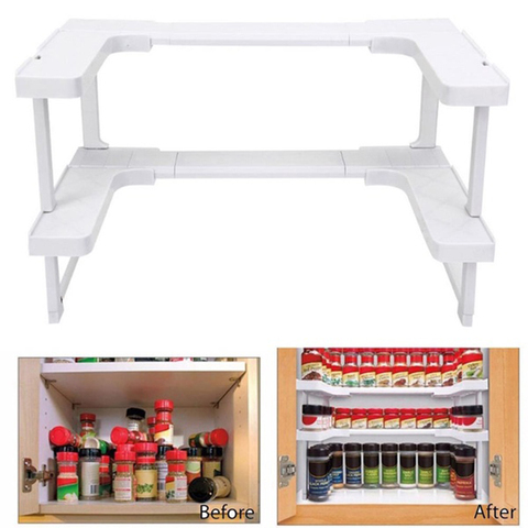 2 Layers Adjustable Shelf Kitchen Spice Organizer Storage Rack Shelf Rack Kitchen Spice Seasoning Carrier ► Photo 1/5