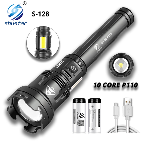 Super Bright LED Flashlight with 10Core P110 Lamp Bead + COB Side Light Battery Display + Power Bank for Adventure, Outdoor, Etc ► Photo 1/6