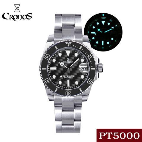 Cronos Sub-Diver Luxury Men Watch Stainless Steel Carbon Fiber Dial Brushed Bracelet Ceramic 20bar Water Resistant ► Photo 1/6