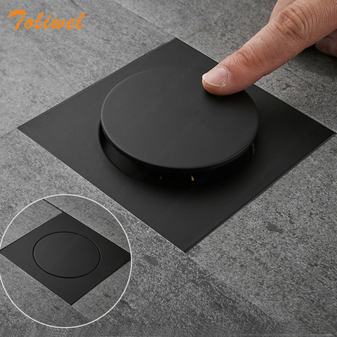 Pop Up Foot Floor Drain Brass Chrome Anti-odor Bath Drains Push Down Deodorization Square Matte Shower Room Cover Plug 10 * 10cm ► Photo 1/6