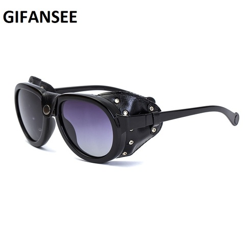 Oversized Men Polarized Sunglasses For Women Luxury Brand Design Round Steampunk Leather Eyeglasses Vintage Oculos UV400 Gafas ► Photo 1/6