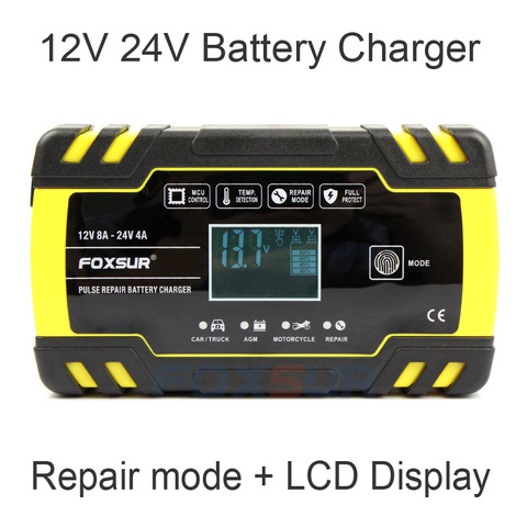 Full Automatic Car Battery Charger 12V 8A 24V 4A Pulse Repair LCD Display Smart Fast Charge AGM Deep cycle GEL Lead-Acid Charger ► Photo 1/6