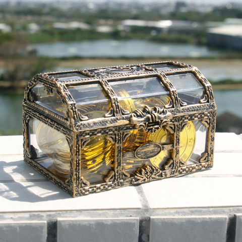 Vintage Transparent Plastic Pirate Treasure Hunting Box For Useful Trinket Organizer Vintage Jewelry Storage Container Case ► Photo 1/6