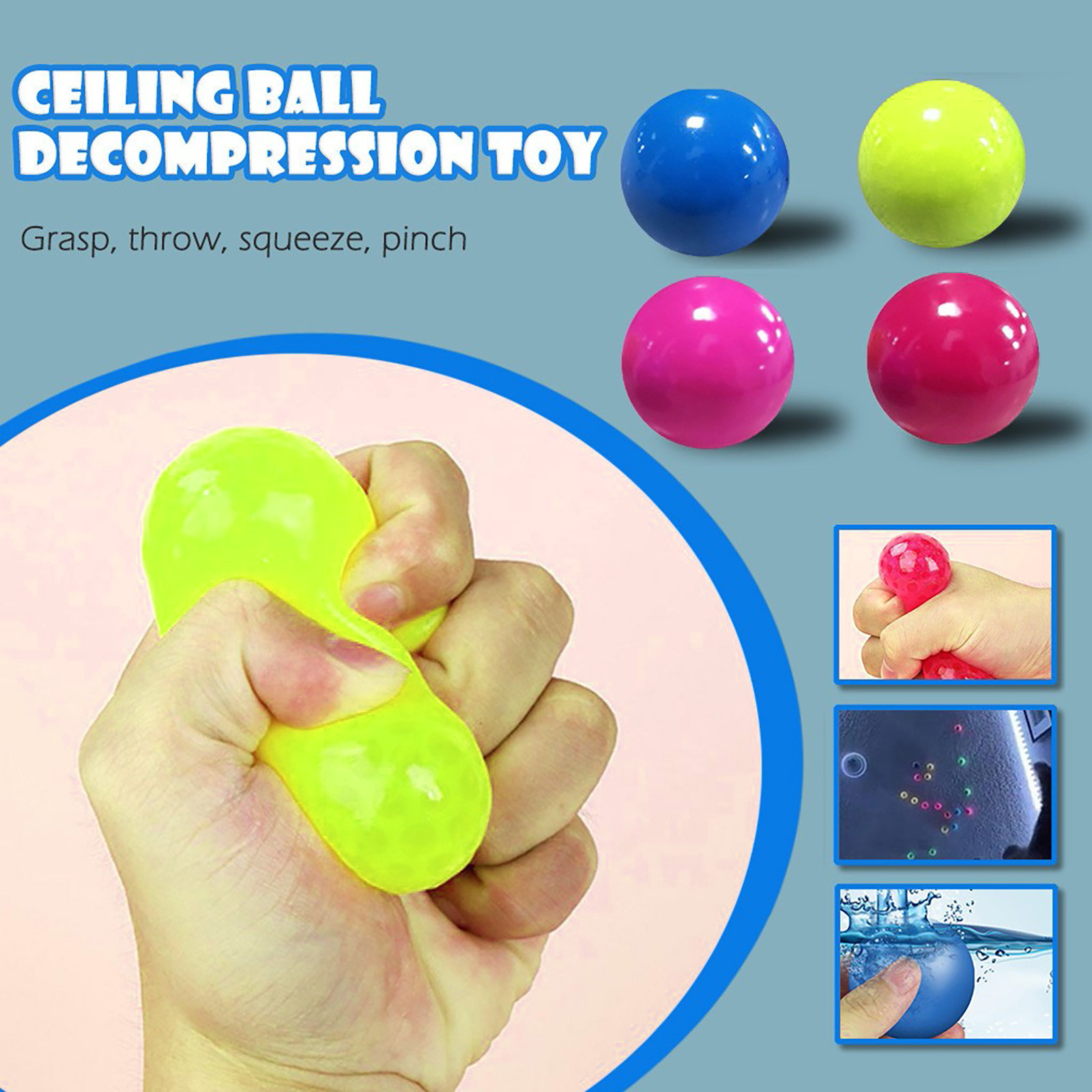 Details about   4X Balls Throw At Ceiling Decompression Ball Sticky Target Decompression Toy qiu 