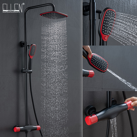 Thermostatic Bath Shower Set Wall Waterfall Rainshower Faucets Black Hot Cold Mixer Shower Faucet with Hand Shower EL9402 ► Photo 1/6