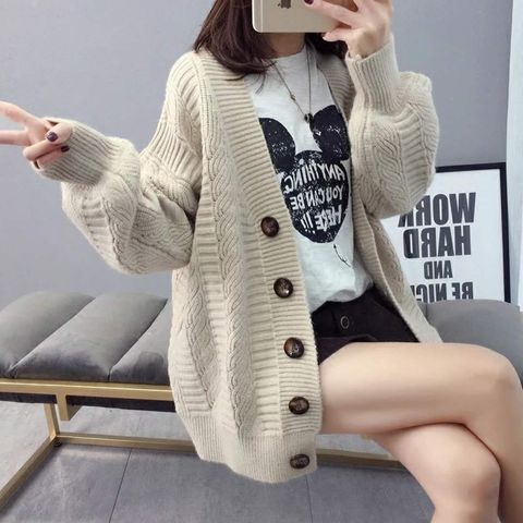 Sweater cardigan jacket female loose Korean student spring and autumn 2022 new sweater trend round button net red hot sale old K ► Photo 1/1