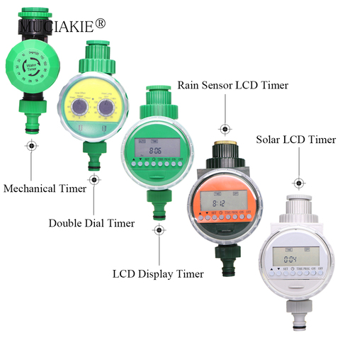 MUCIAKIE 5 Types of Garden Water Timer Rain Sensor Solar LCD Double Dial Controller Watering Irrigation 1/2'' 3/4'' Tap Joint ► Photo 1/6