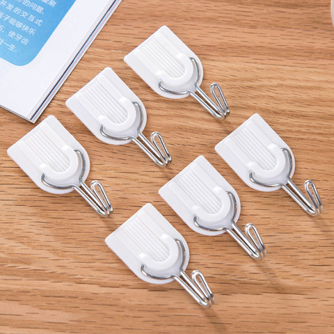 6PCS Strong Adhesive Hook Wall Door Sticky Hanger Holder Kitchen Bathroom White Hanging Door Clothes Towel Handbag Holder Wall ► Photo 1/6