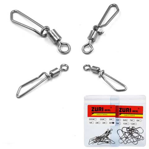 ZURI-BERL 10PCS/LOT Fishing Rolling Swivels Connector Bearing with T shape Snap 2#-10# Fishhook Lure Carp Fishing Accessories ► Photo 1/6