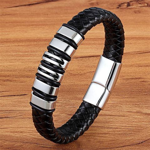 TYO 15 Style Choose Genuine Leather Cool Black Gold Creative Design Stainless Steel Magnetic Buckle Charm Men Leather Bracelet ► Photo 1/6