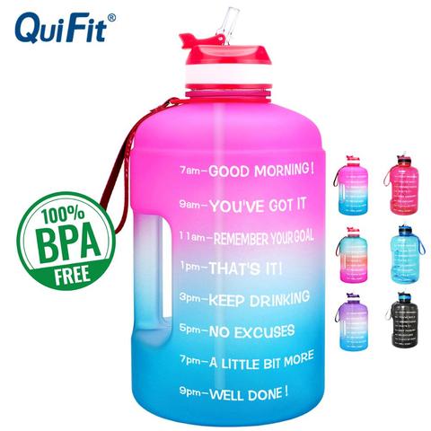 QuiFit 3.78L 2.2L 1.3L 128oz Gallon Water Bottle with Straw Clear Plastic Drinking Bottles GYM Tool Jug BPA Free Sports Cup ► Photo 1/6