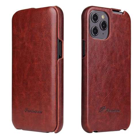 Genuine Leather Vertical Flip Cover Case for Apple iPhone 12 Pro Max 12 Mini Luxury Fundas with Free Gift Screen Protector ► Photo 1/6