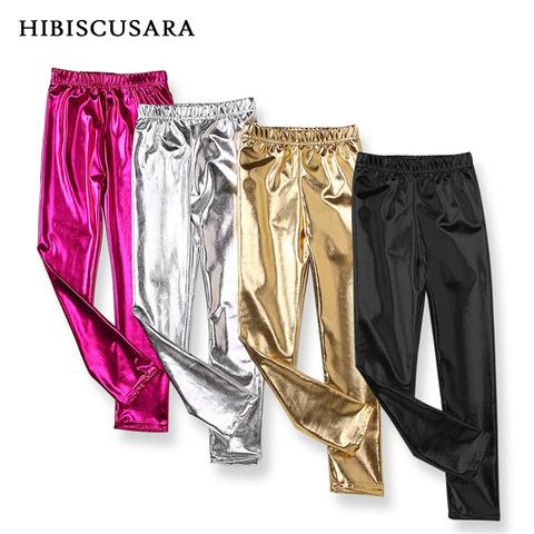 2-9 Yrs Girls Golden Lycra Leggings Stretch Skinny Pants Silver Shinnig Rose Color Kids Full Length Bottoms Metallic Leggings ► Photo 1/6