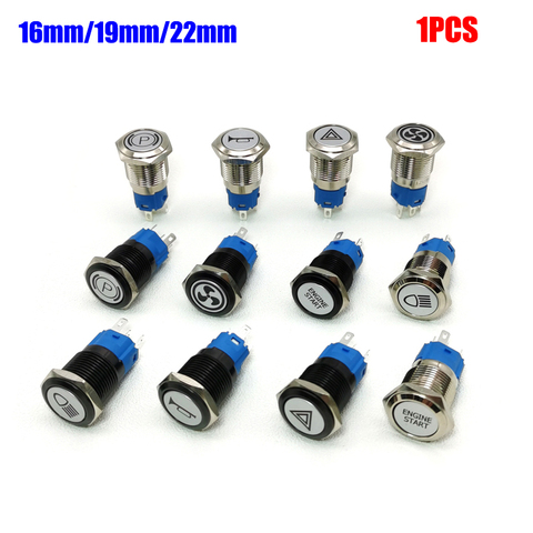 16/19/22mm Metal Push Button Switch LED Light DIY Logo Symbol Icon Signal Customization Waterproof Chromed Oxide Black for Car ► Photo 1/6