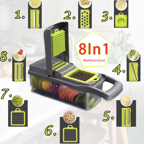 8In1Multifunctional Vegetable Cutter Potato Slicer Carrot Grater Kitchen Accessories Gadgets Steel Blade Kitchen Tool овощерезка ► Photo 1/6