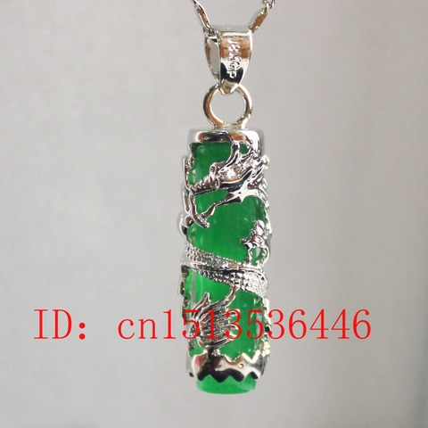 Natural Green Jade Dragon pillar Pendant Necklace Charm Jewellery Fashion Accessories Hand-Carved Man ahd woman Luck Amulet Gift ► Photo 1/1