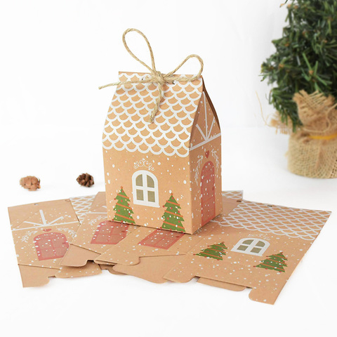 10pcs House Shape Christmas Candy Gift Boxes With Ropes Xmas Tree Hanging Cookie Candy Packaging Merry Christmas Guests Boxes ► Photo 1/6