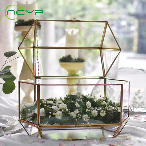 Large Geometric Glass Wedding Card Box Keepsake Recipe Reception Card Envelope Holder Display Gift Card Box with Swing Lid ► Photo 1/6